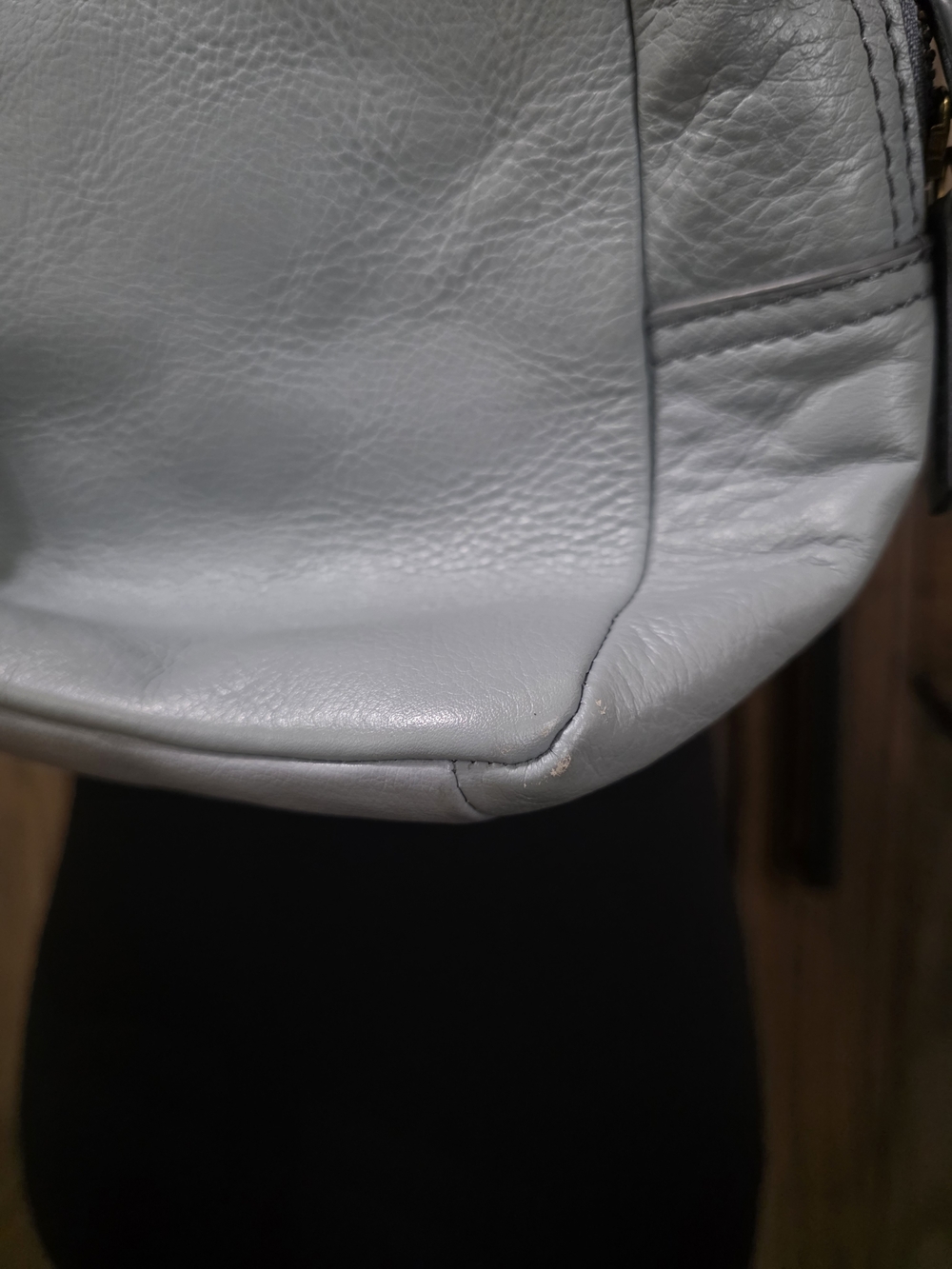 Fossil Pale Blue Leather Mini Backpack with Gold Accents - Picture 3 of 5